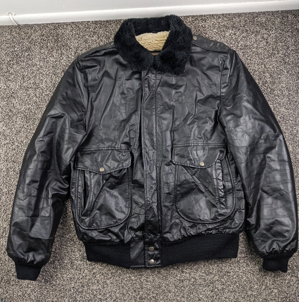 Vintage Cooper Type G-1 Goatskin Leather Fur Flight Bomber Jacket Size 44 X-Tall